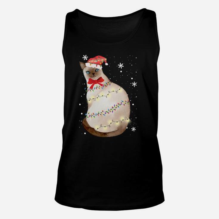 Siamese Cat Christmas Light Xmas Mom Dad Gifts Sweatshirt Unisex Tank Top