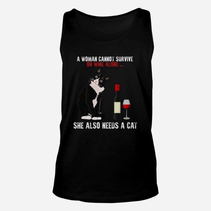 Siamese Cats A Women Cannot Survive On Wine Alone She Also Need Cats Unisex Tank Top