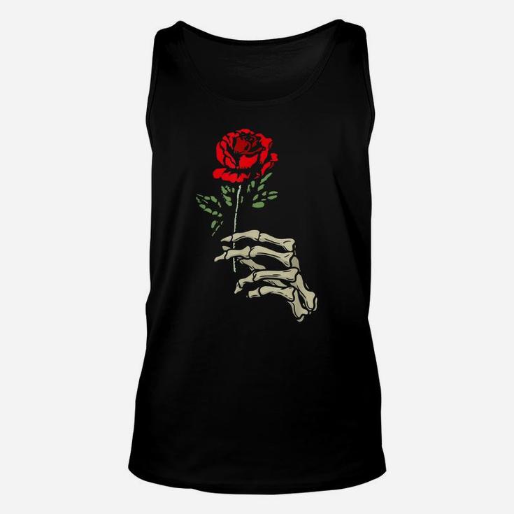 Skeleton Hand With Red Flower Roses Unisex Tank Top