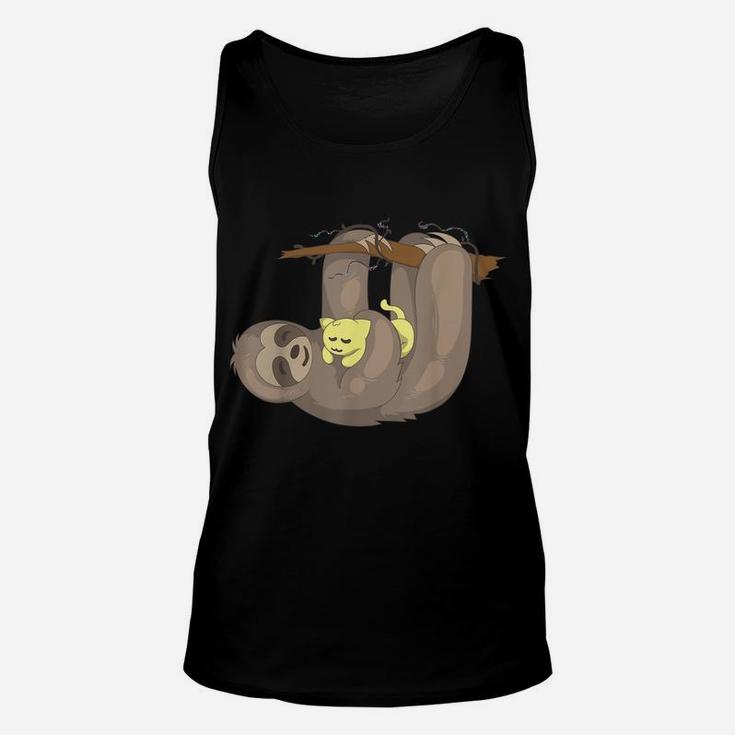 Sloth Hugging Cat | Funny Animal Keeper Lazy Cute Gift Unisex Tank Top