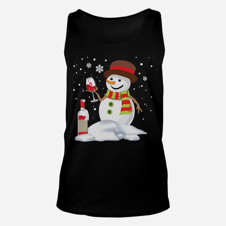 Snowman Drinking Red Wine Funny Partner Matching Couple Unisex Tank Top