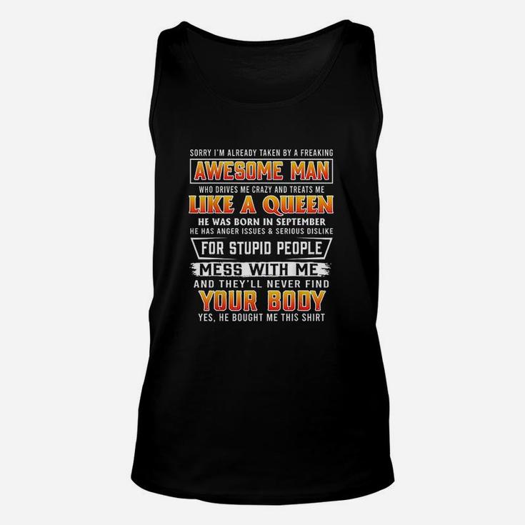 Sorry I Am Already Taken By A September Awesome Unisex Tank Top