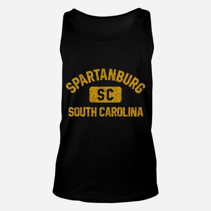 Spartanburg Sc South Carolina Gym Style Distress Amber Print Unisex Tank Top