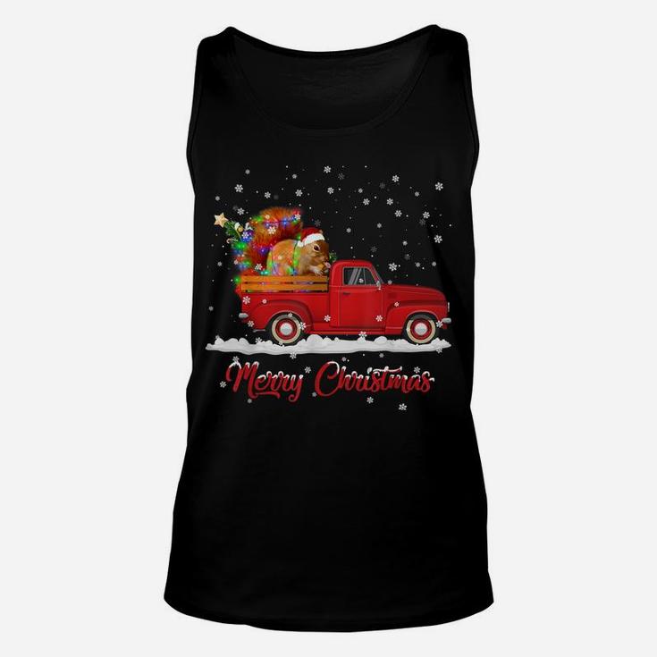 Squirrel Animal Riding Red Truck Christmas Unisex Tank Top