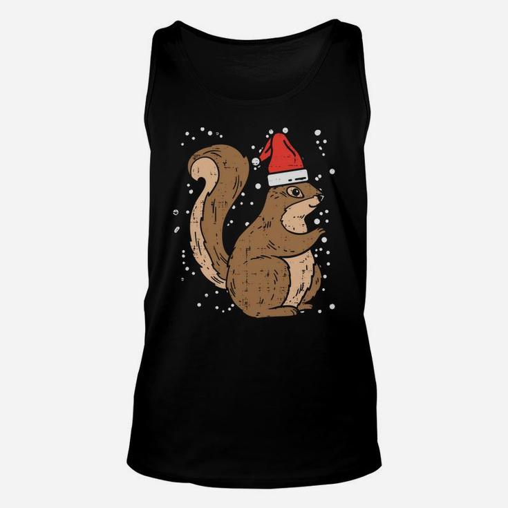 Squirrel Santa Hat Christmas Xmas Pajama Animal Lover Gift Sweatshirt Unisex Tank Top