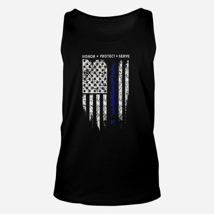 Sr Thin Blue Line Usa Protect Police Flag Army American Unisex Tank Top