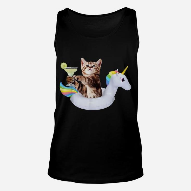 Summer Kitty With Margarita & Unicorn Float Funny Cat Shirt Unisex Tank Top