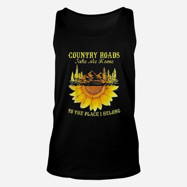Sunflower Country Roads Take Me Home Funny Farmer Gift Unisex Tank Top