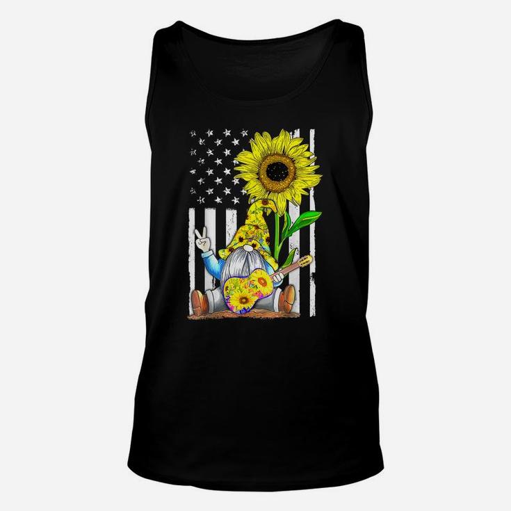 Sunflower Gnome Playing Guitar Hippie American Flag Plussize Unisex Tank Top