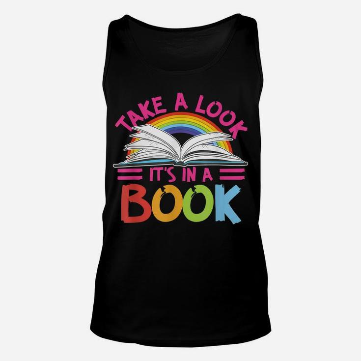 Take A Look It's In A Book Vintage Retro Rainbow Librarian Unisex Tank Top
