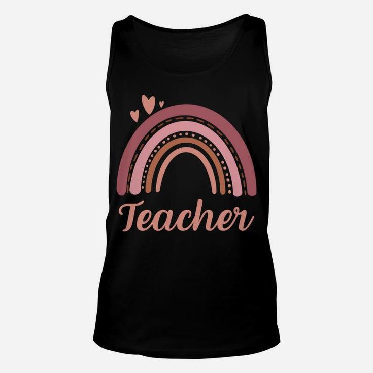 Teacher Vintage Boho Rainbow Teacher Love Hearts Sweatshirt Unisex Tank Top