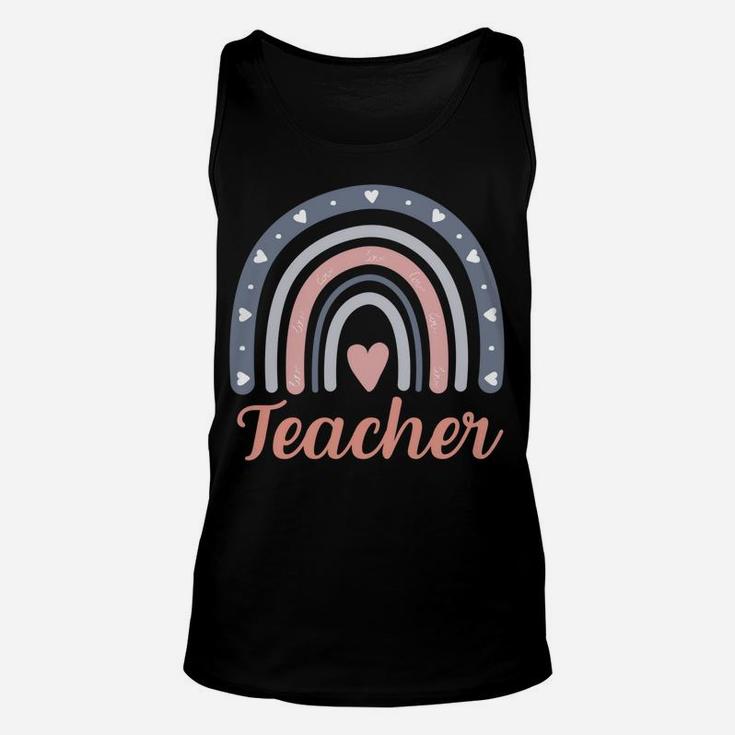 Teacher Vintage Boho Rainbow Teacher Love Sweatshirt Unisex Tank Top
