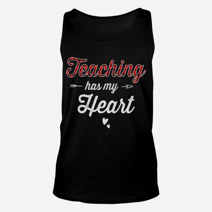 Teaching Has My Heart Buffalo Plaid Cute Valentine Teacher Unisex Tank Top