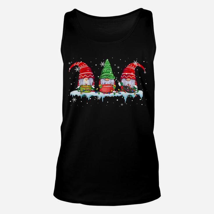 Three Cooking Gnomes Funny Christmas Lights Gnome Cooking Unisex Tank Top
