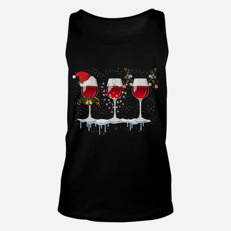 Three Red Wine Glass Christmas Santa Funny Hat Xmas Gift Sweatshirt Unisex Tank Top