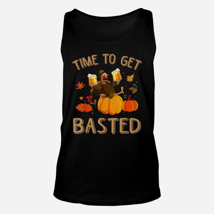 Time To Get Basted Thanksgiving Turkey Beer Drinking Funny Unisex Tank Top