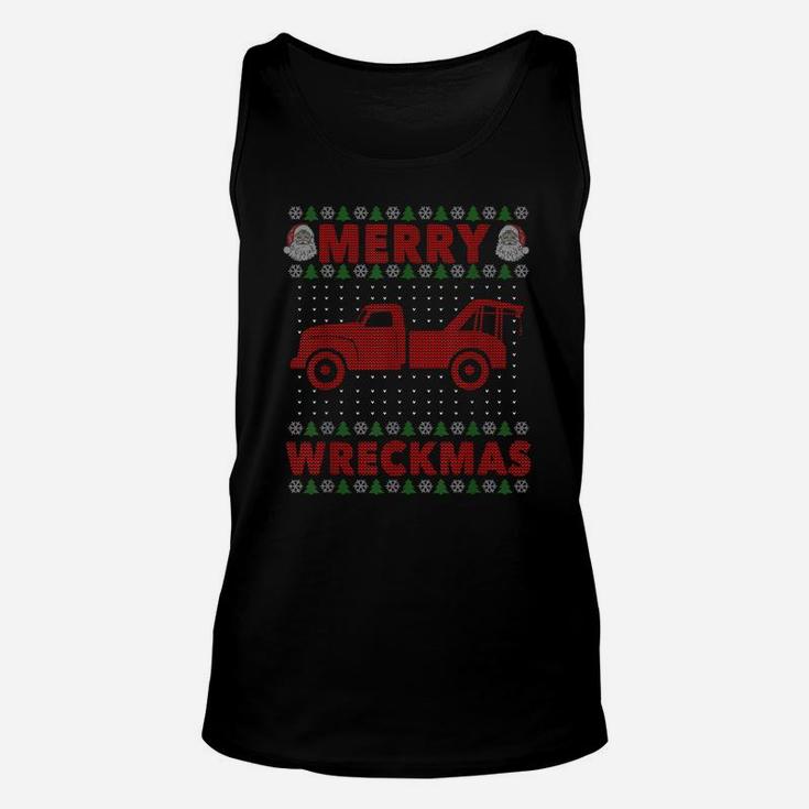 Tow Truck Driver Gifts Funy Ugly Christmas Merry Wreckmas Unisex Tank Top