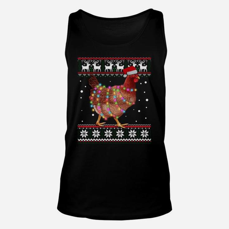Ugly Christmas Chicken Santa Hat Lights Sweater Xmas Gift Unisex Tank Top