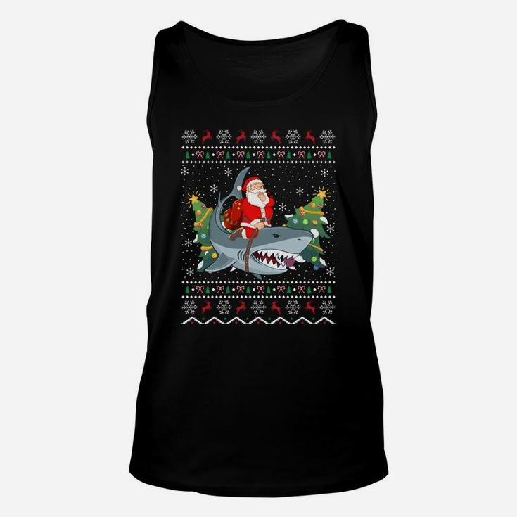 Ugly Shark Xmas Gift Funny Santa Riding Shark Christmas Sweatshirt Unisex Tank Top