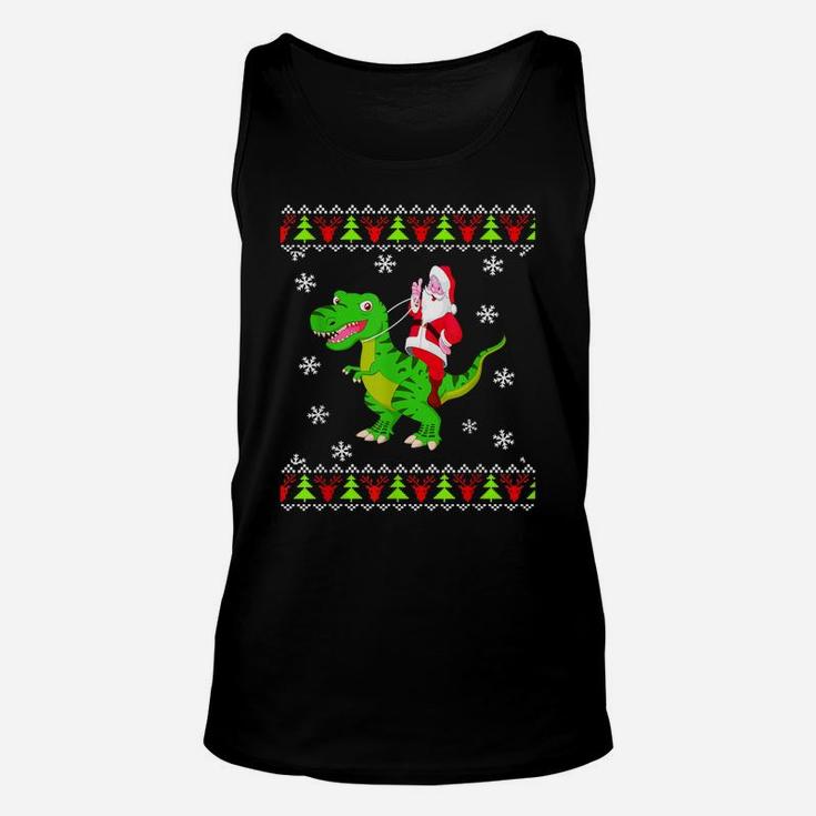 Ugly Sweater Santa Riding Dinosaur Christmas Rex Unisex Tank Top