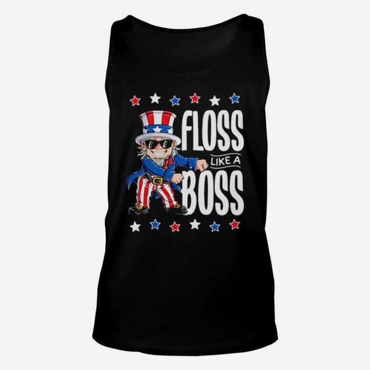 Uncle Sam Floss Like A Boss 4Th Of July American Flag Unisex Tank Top