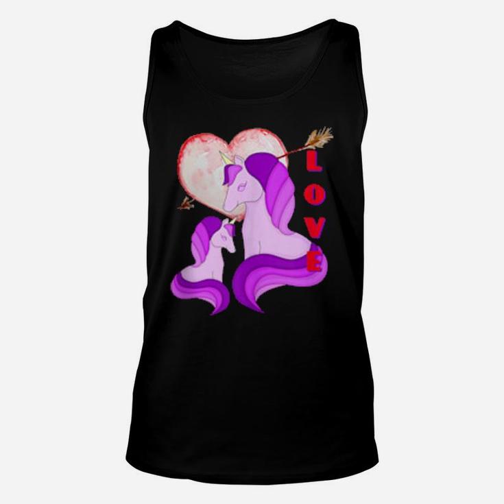 Valentine Unicorn Rainbow Heart Cute Valentine's Day Unisex Tank Top