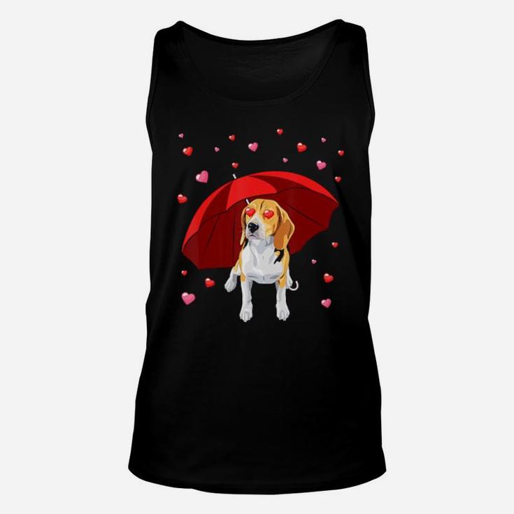 Valentines Beagle Dog Raining Hearts Valentine's Day Unisex Tank Top