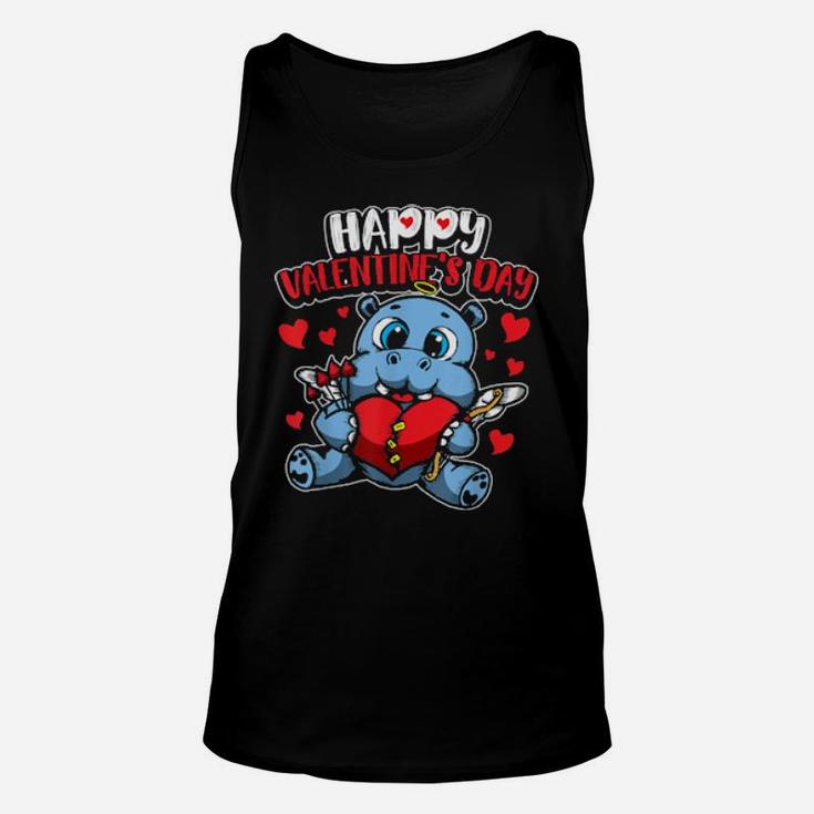 Valentine's Hippo Sweet Cupid Animals Unisex Tank Top