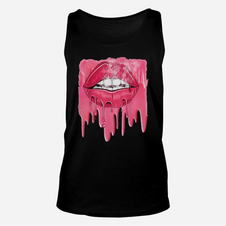 Valentines Pink Dripping Melting Lips Unisex Tank Top