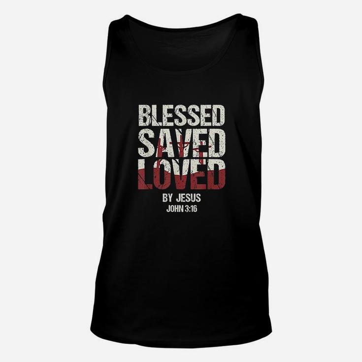 Verse Blessed Saved Loved By Jesus John Unisex Tank Top
