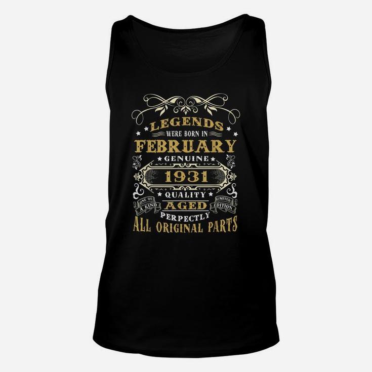 Vintage Born In February 1931 Man Myth Legend 89 Years Old Unisex Tank Top