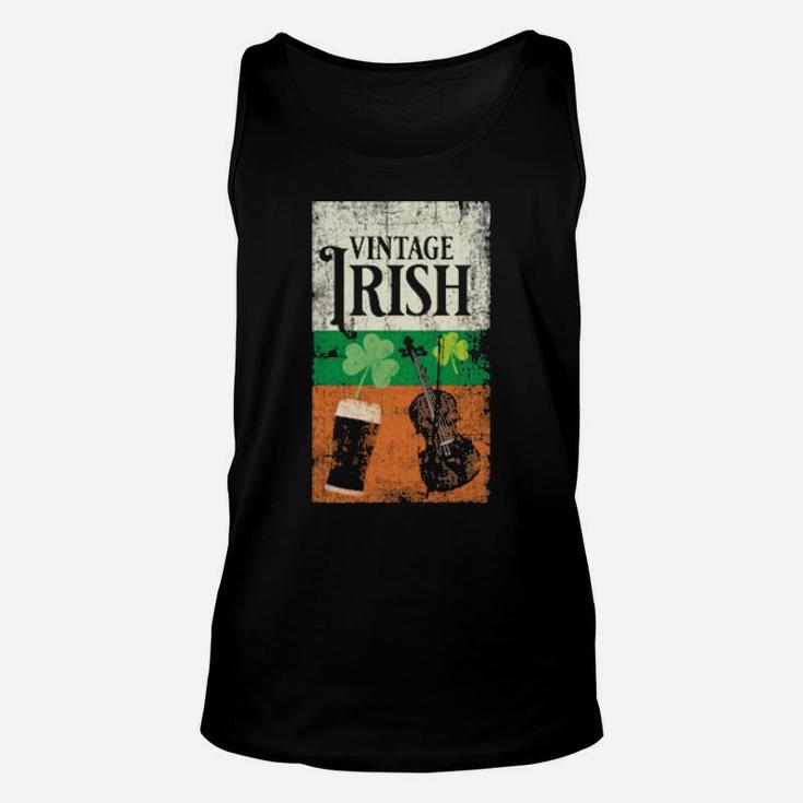 Vintage Irish St Patricks Day With Shamrock Fiddle And Beer Unisex Tank Top
