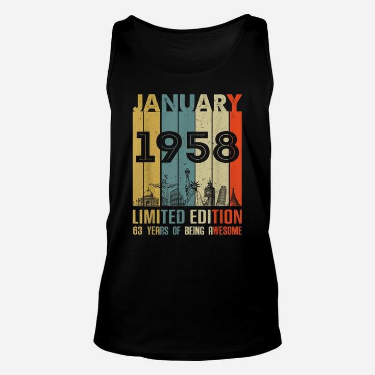 Vintage January 1958 Classic 63 Yrs Old 63Rd Birthday Gift Unisex Tank Top