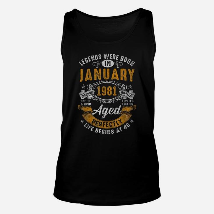 Vintage January 1981 40Th Birthday Gift 40 Years Old Retro Unisex Tank Top