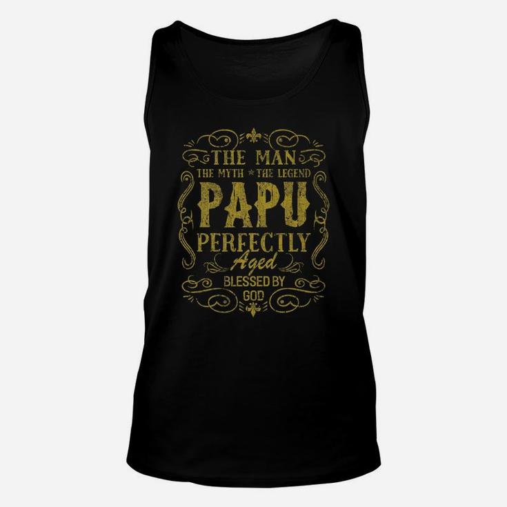 Vintage Papu The Man Myth Fathers Day Grandpa Gift For Men Unisex Tank Top