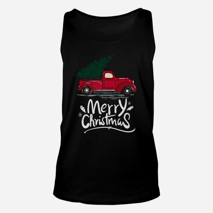 Vintage Wagon Red Truck Christmas Tree Pajama Gift Unisex Tank Top