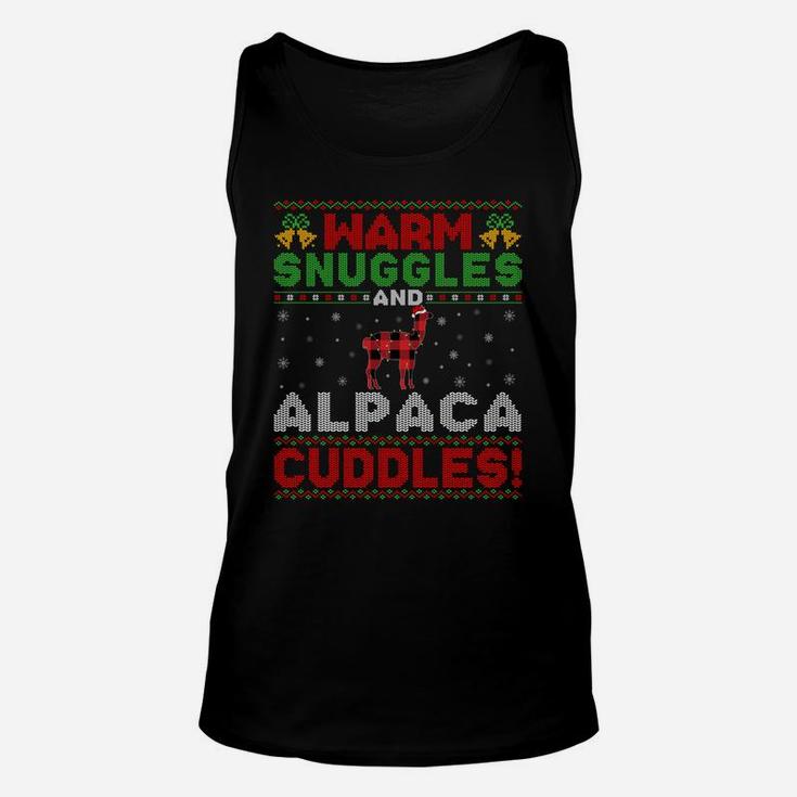 Warm Snuggles And Alpaca Cuddles Ugly Alpaca Christmas Sweatshirt Unisex Tank Top