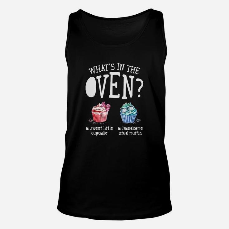 Whats In The Oven Gender Reveal Party Cupcake Or Stud Muffin Unisex Tank Top