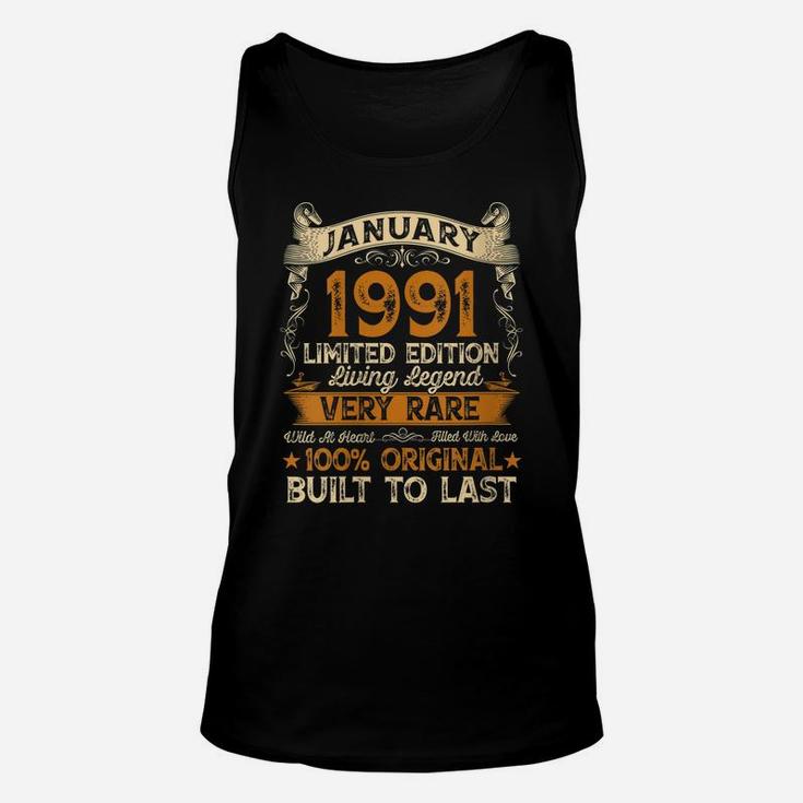 Womens 30Th Birthday Gift 30 Years Old Retro Vintage January 1991 Unisex Tank Top