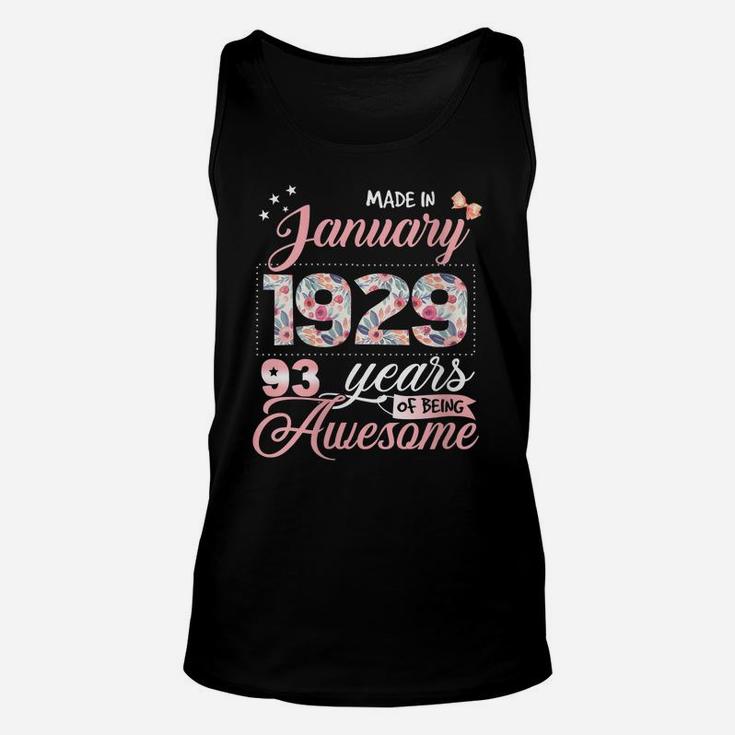 Womens 93Rd Birthday Floral Gift For Womens Born In January 1929 Unisex Tank Top