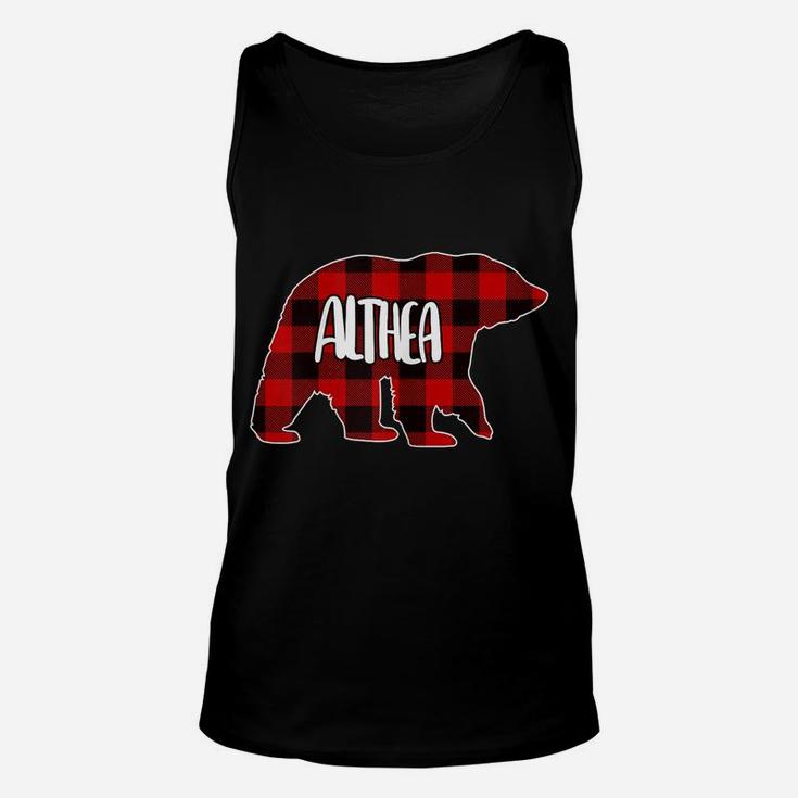Womens Althea Bear Custom Red Buffalo Plaid Christmas Pajama Unisex Tank Top
