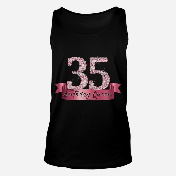 Womens Birthday Queen I Pink 35Th Number & Ribbon Banner Outfit Unisex Tank Top