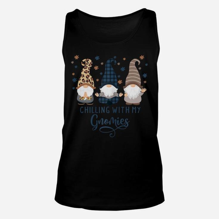 Womens Chilling With My Gnomies Blue Brown Autumn Gnomes Gardening Unisex Tank Top