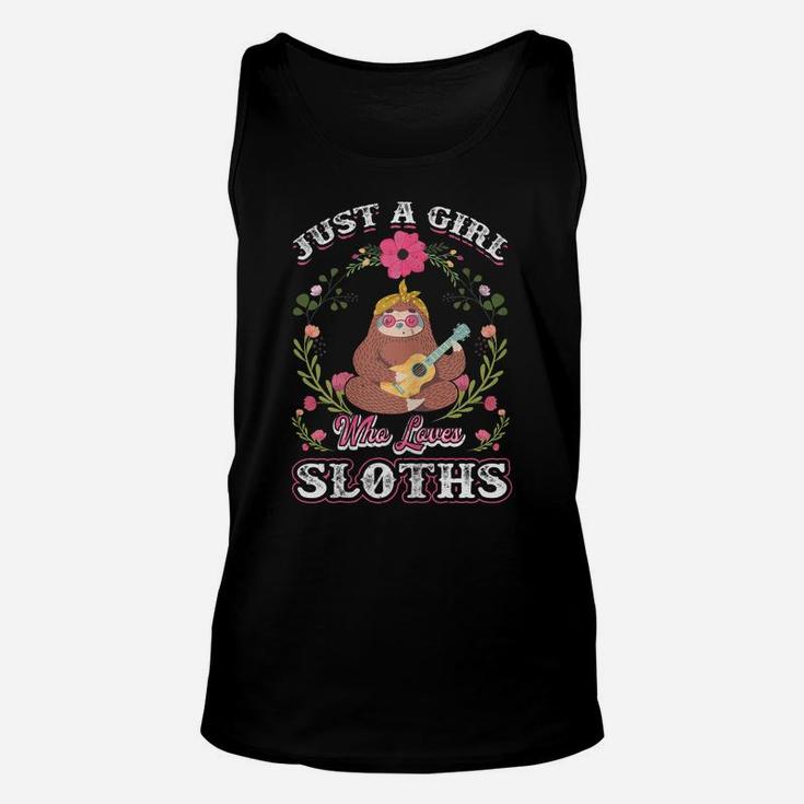 Womens Cute Colorful Pink Flower Sloths Lover Unisex Tank Top