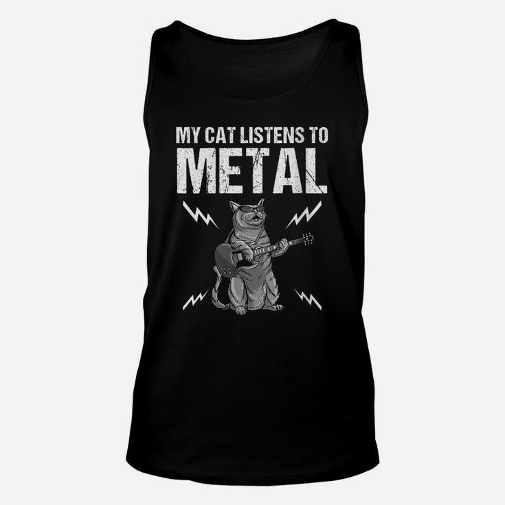 Womens Funny My Cat Listens To Metal Gift For Music Kitten Lovers Unisex Tank Top