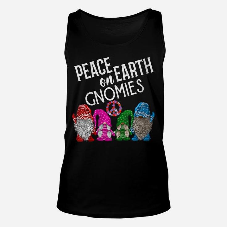Womens Gnome Christmas Shirt Peace On Earth Gnomies Peace Sign Gift Unisex Tank Top