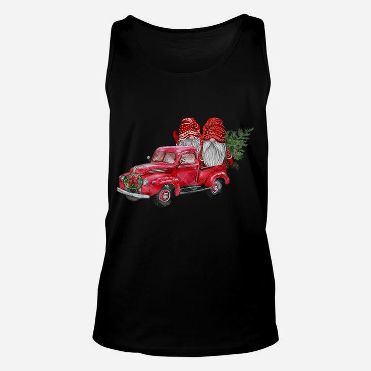 Womens Hanging With Red Gnomies Santa Gnome Christmas Car Unisex Tank Top