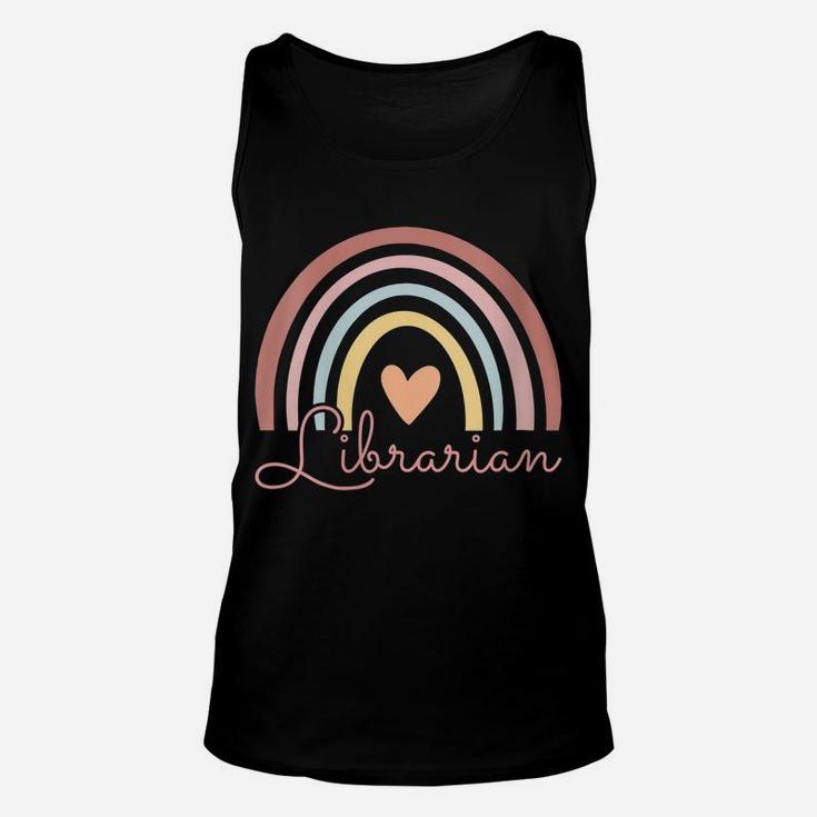 Womens Librarian Cute Boho Rainbow Funny Back To School Librarian Unisex Tank Top