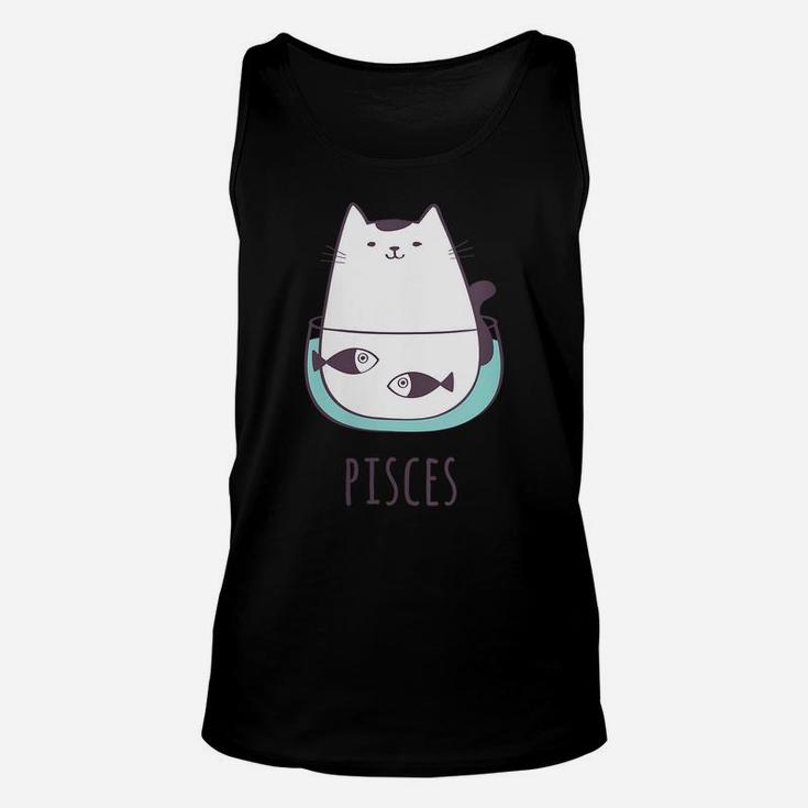 Womens Pisces Star Sign Feline Design Cute, Funny Kitty Zodiac Cat Unisex Tank Top