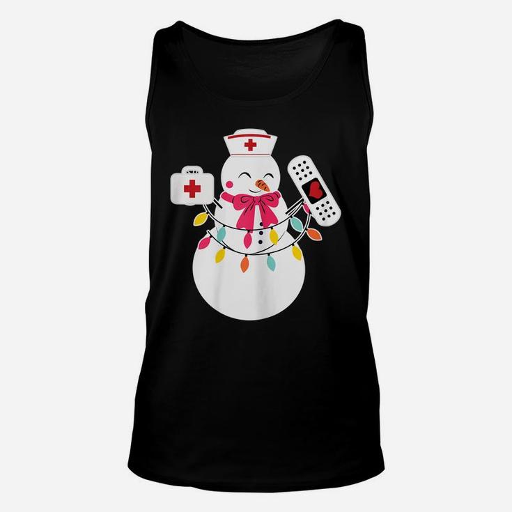 Womens Snowman Nurse Christmas With Nurse's Hat Funny Outfit Design Unisex Tank Top
